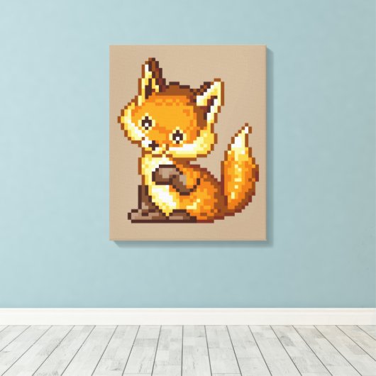 Schattigee Pixel Art Fox Canvas Afdruk (Insitu (Houten vloer))