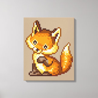 Schattigee Pixel Art Fox Canvas Afdruk