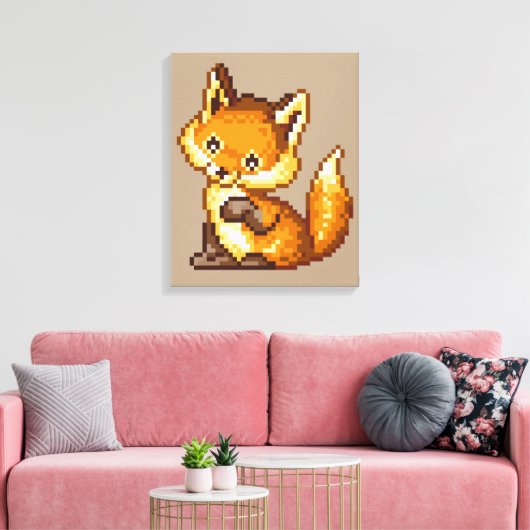 Schattigee Pixel Art Fox Canvas Afdruk (Insitu (Woonkamer))