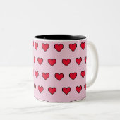 Schattigee pixelvorm van het hart tweekleurige koffiemok (Voorkant rechts)