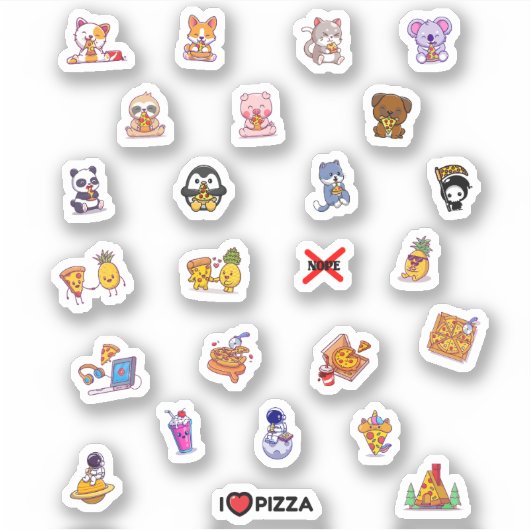 Schattigee Pizza Astronaut Dierenananas Pack Sticker (Voorkant)
