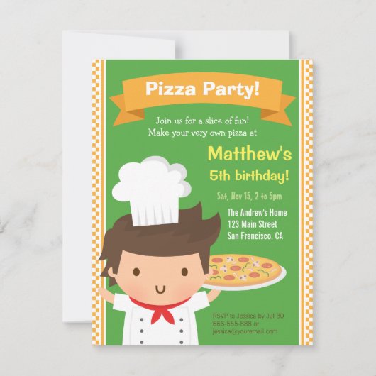 Schattigee Pizza Chef Boy Kids Verjaardagsfeest Kaart (Voorkant)