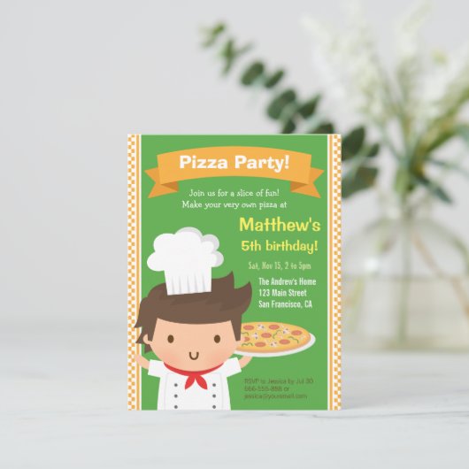 Schattigee Pizza Chef Boy Kids Verjaardagsfeest Kaart (Staand voorkant)
