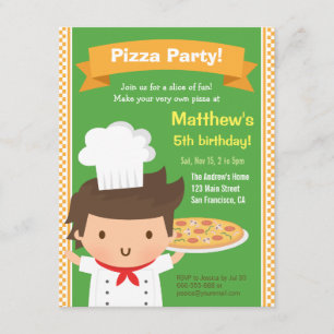 Schattigee Pizza Chef Boy Kids Verjaardagsfeest Kaart