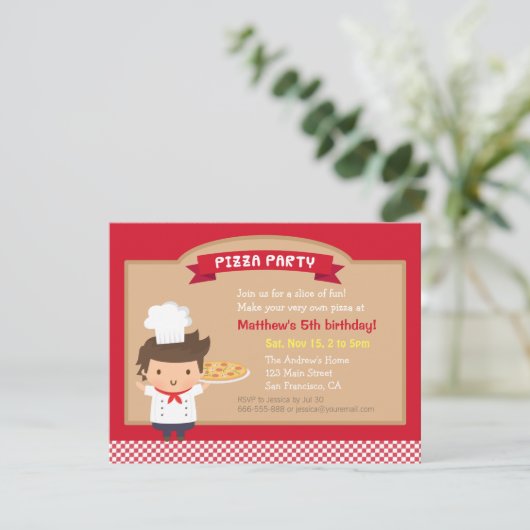 Schattigee Pizza Chef Boy Verjaardagsfeestje Uitno Kaart (Staand voorkant)