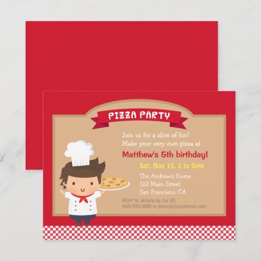 Schattigee Pizza Chef Boy Verjaardagsfeestje Uitno Kaart (Voorkant / Achterkant)