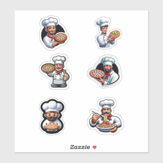 Schattigee Pizza Chef en Spaghetti Italiaans Sticker (Vel)