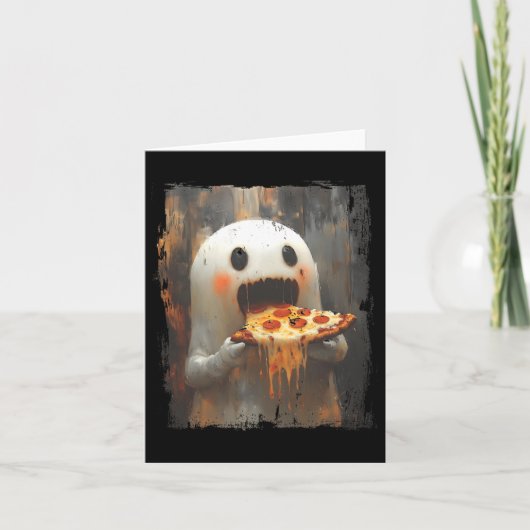 Schattigee Pizza Ghost Eten Pizza Grappig Hallowee Kaart (Voorkant)