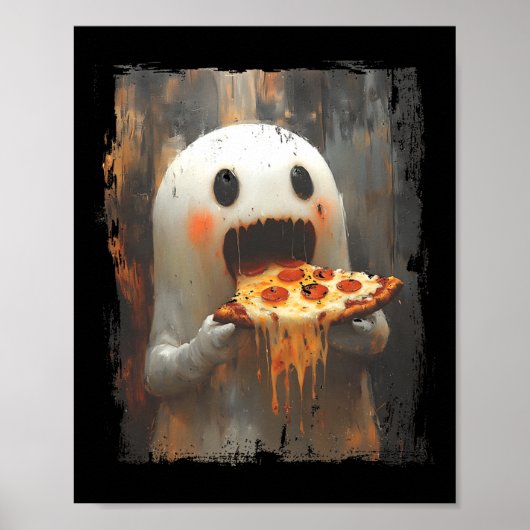Schattigee Pizza Ghost Eten Pizza Grappig Hallowee Poster (Voorkant)