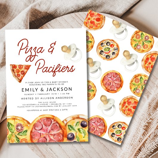 Schattigee Pizza & Pacifiers Baby shower Kaart