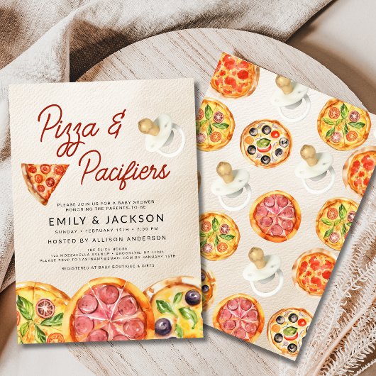 Schattigee Pizza & Pacifiers Baby shower Kaart
