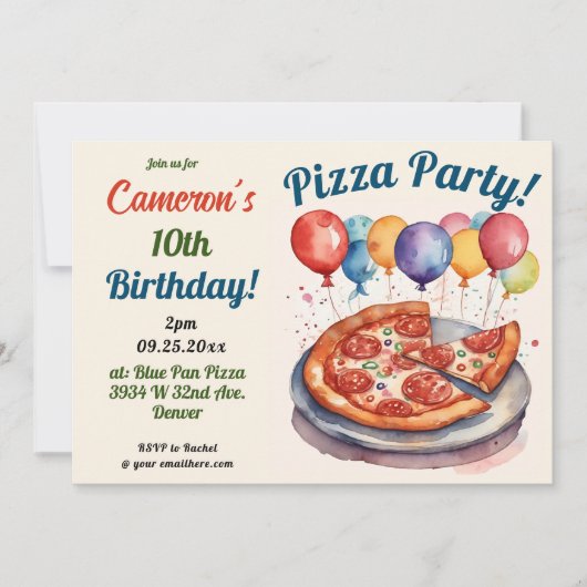 Schattigee Pizza Party Verjaardag gepersonaliseerd Kaart (Voorkant)