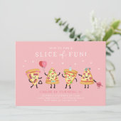 Schattigee Pizza Party Verjaardag Uitnodigen, Slic Kaart (Staand voorkant)