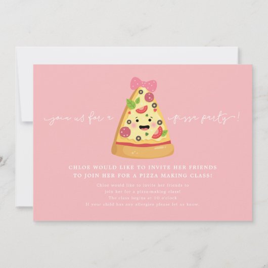 Schattigee Pizza Party Verjaardag Uitnodigen, Slic Kaart (Achterkant)