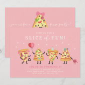 Schattigee Pizza Party Verjaardag Uitnodigen, Slic Kaart (Voorkant / Achterkant)