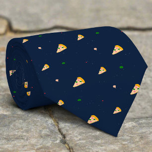 Schattigee Pizza Pattern Donkerblauwe achtergrond  Stropdas