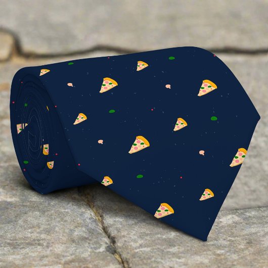 Schattigee Pizza Pattern Donkerblauwe achtergrond Stropdas