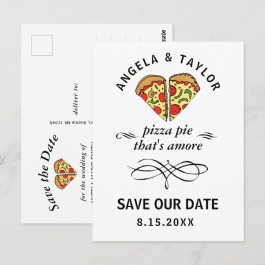 Schattigee Pizza Pie Amore Wedding Save the Date Briefkaart (Voorkant / Achterkant)