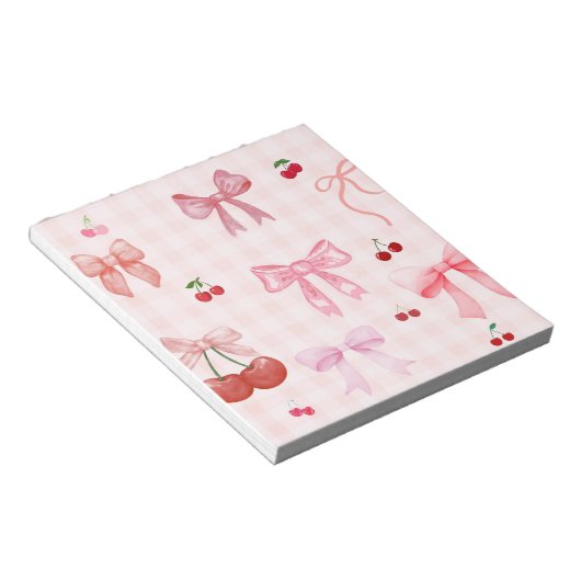 Schattigee plaid en roze coquette vruchten en stri notitieblok (Schuin)