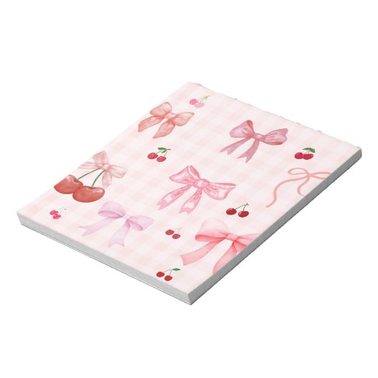 Schattigee plaid en roze coquette vruchten en stri notitieblok (Linkerzijde)