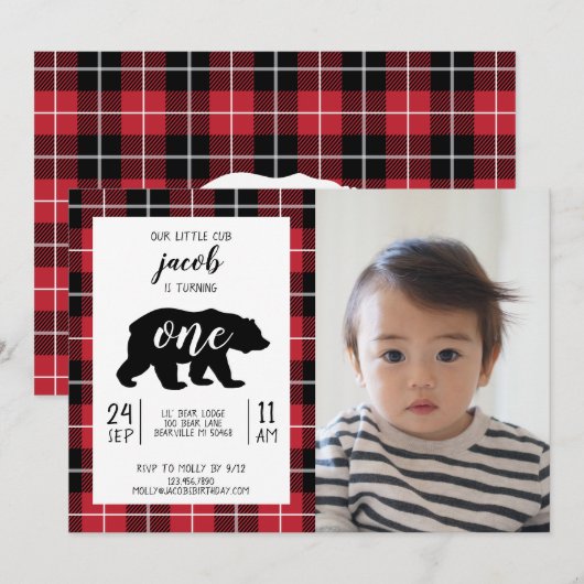 Schattigee Plaid Flanel Patroon Baby Foto 1e Verja Kaart (Voorkant / Achterkant)
