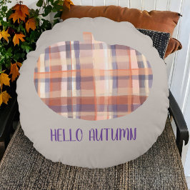 Schattigee plaid pompoen herfst script tartan grij rond kussen