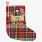 Schattigee Plaid Rustieke Script Feestdagen Gepers Kleine Kerstsok (Voorkant)