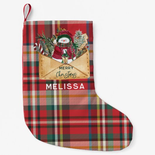 Schattigee Plaid Rustieke Script Feestdagen Gepers Kleine Kerstsok (Voorkant)