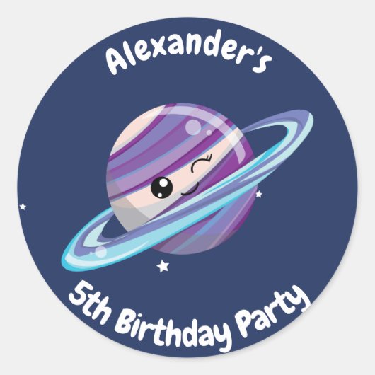 Schattigee Planet Saturn Space Galaxy Kind Verjaar Ronde Sticker (Voorkant)