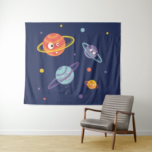 Schattigee Planeten Cartoon Ruimtekunst Kinder Wandkleed (In Situ (horizontaal))