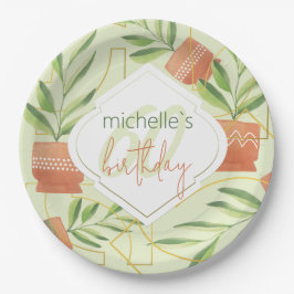 Schattigee Planten in keramische potten Waterverf Papieren Bordje