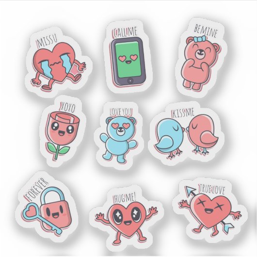 Schattigee platte liefde sticker set (Voorkant)