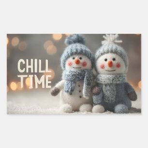 Schattigee pluche sneeuwpop poppen met gebreide Pe Rechthoekige Sticker