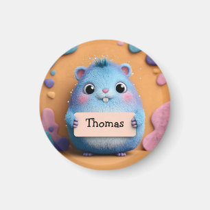 Schattigee pluizige blauwe hamster met een teken m magneet