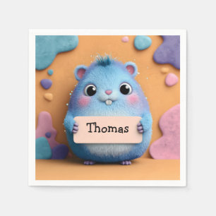 Schattigee pluizige blauwe hamster met een teken m servet
