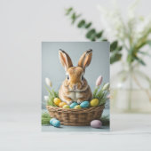 Schattigee pluizige feestelijke kleine paashaas briefkaart (Staand voorkant)