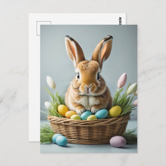 Schattigee pluizige feestelijke kleine paashaas briefkaart (Voorkant / Achterkant)