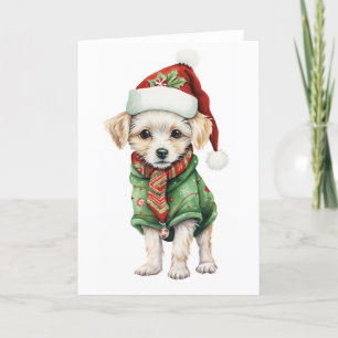 Schattigee pluizige kerst puppy, Pet, sjaal BLANK Feestdagen Kaart