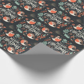 Schattigee pluizige kerst robins krans cadeaupapier (Hoek)