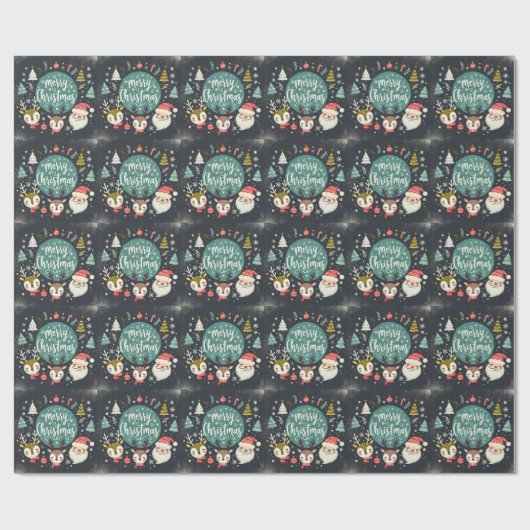 Schattigee pluizige kerst robins krans cadeaupapier (Vlak)