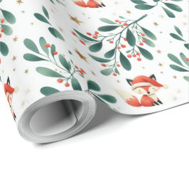 Schattigee pluizige kerstkrans van Santa Fox Cadeaupapier