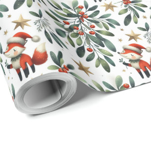 Schattigee pluizige kerstkrans van Santa Fox Cadeaupapier