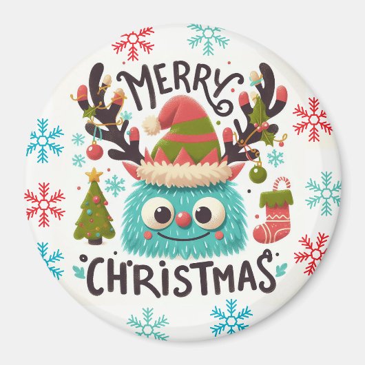 Schattigee pluizige kerstmonstermagneet magneet (Voorkant)