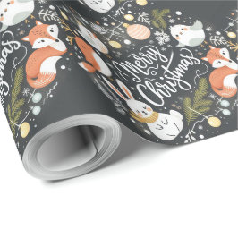 Schattigee pluizige kerstvossenkrans cadeaupapier