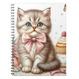 SCHATTIGEE PLUIZIGE KITTEN MET BOGEN EN CUPCAKES NOTITIEBOEK