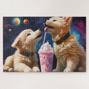 Schattigee pluizige Puppies huilmaan, milkshakes p Legpuzzel