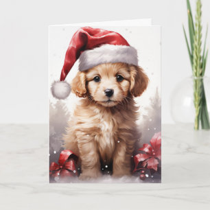 Schattigee pluizige puppy in een kerstmuts kaart