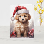 Schattigee pluizige puppy in een kerstmuts kaart (Gele Bloem)