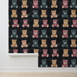 Schattigee pluizige zittende teddybeer krijttekeni behang