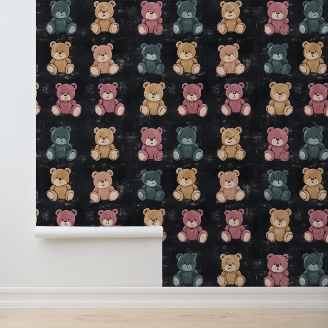 Schattigee pluizige zittende teddybeer krijttekeni behang (Applicatie)